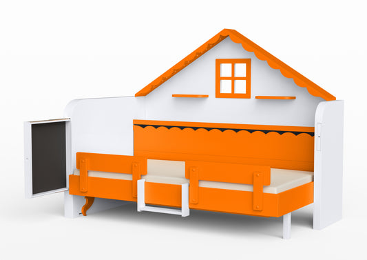 Pakeliama vaikiška lova namelis su žaidimų erdve HAUSY Orange Sky