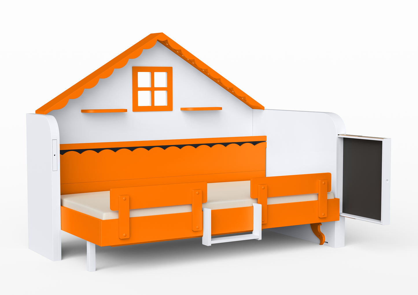 Pakeliama vaikiška lova namelis su žaidimų erdve HAUSY Orange Sky