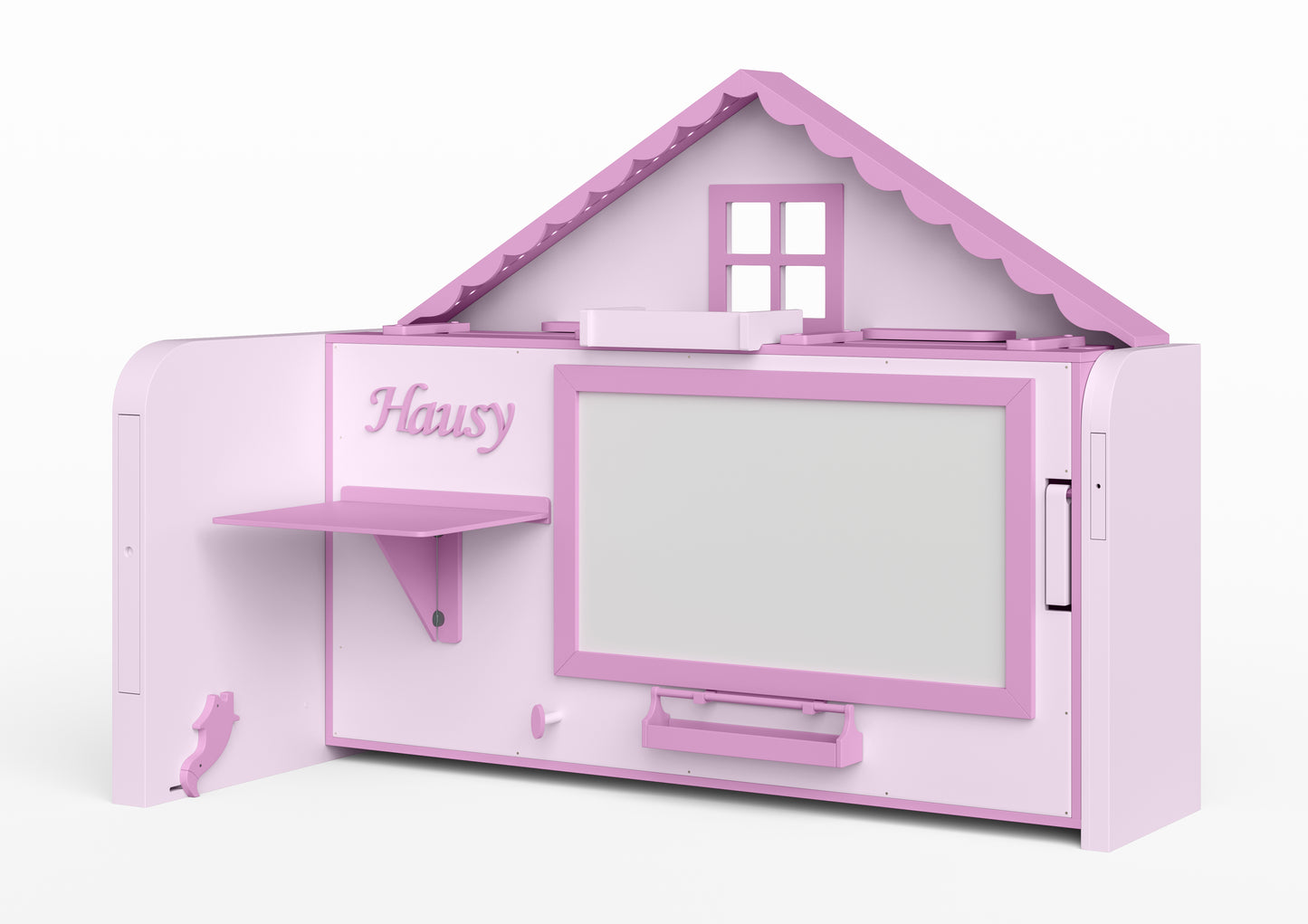 Raised children's bed house with play area HAUSY Pink Dream